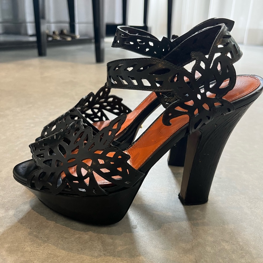 Sergio Rossi Black Patent Leather Cut Out Platform Heels